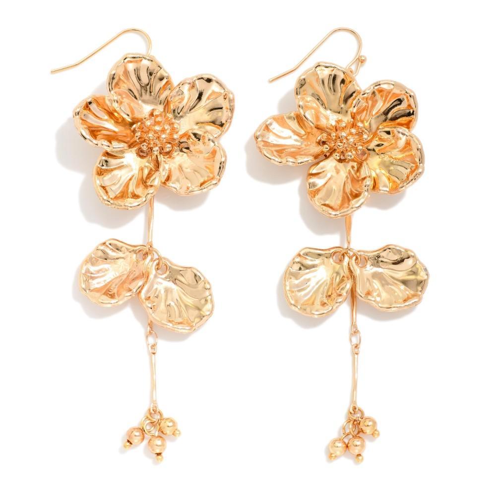 Gold Orchid Drop Earrings