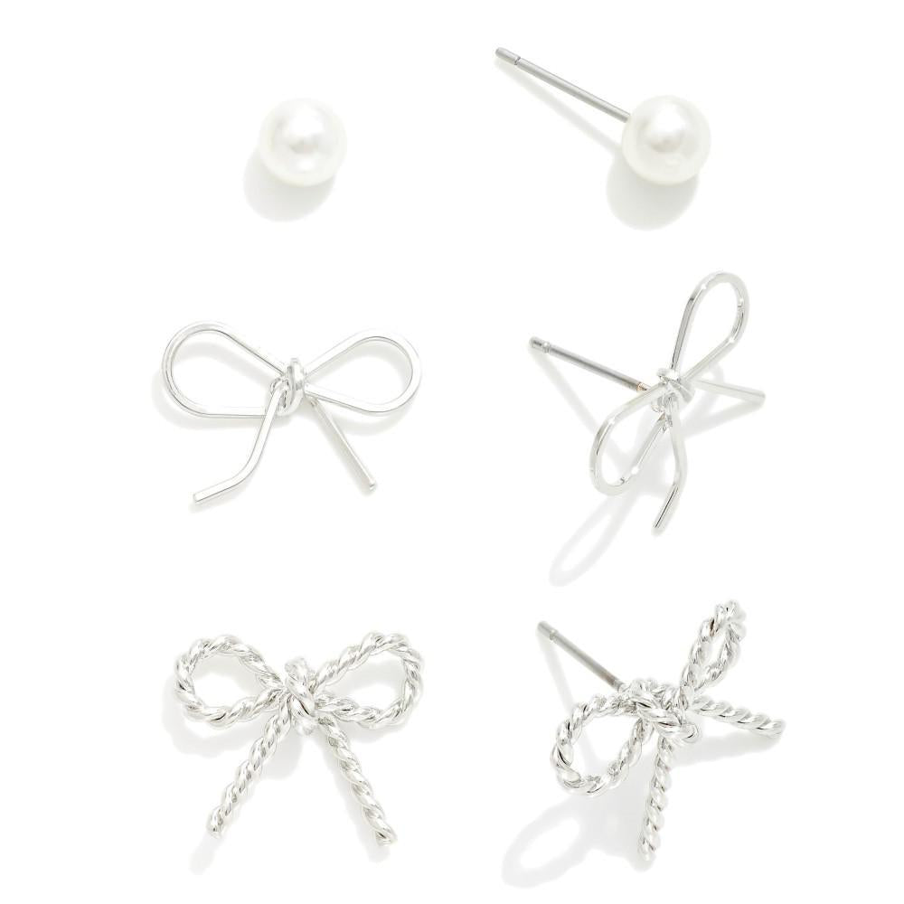 Bows and Pearl Set Earrings