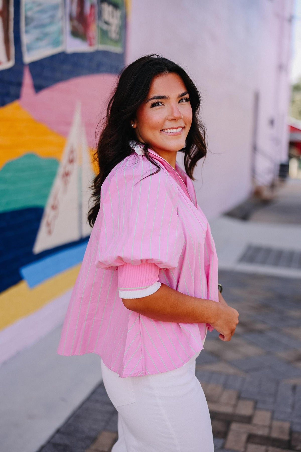 Pink & Green Pinstriped Top