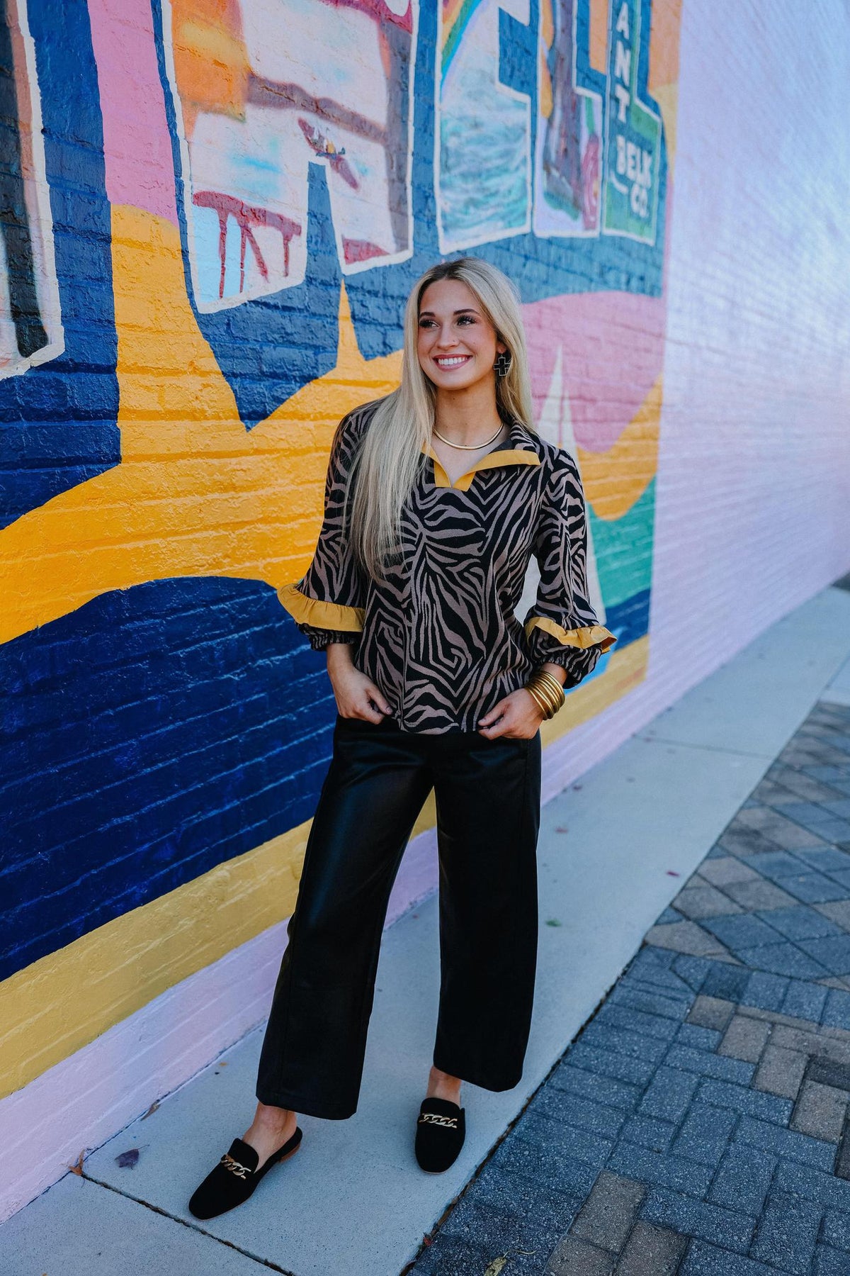 Zebra Print Ruffle Sleeve Top