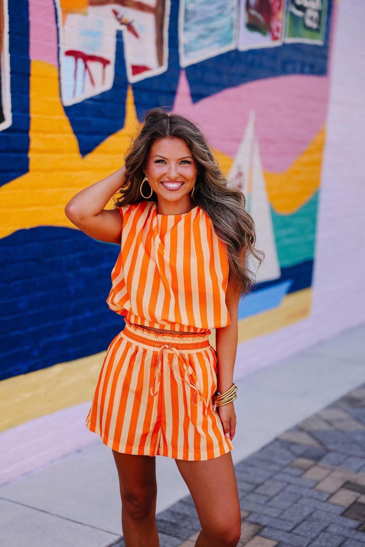 Orange Striped Short Set