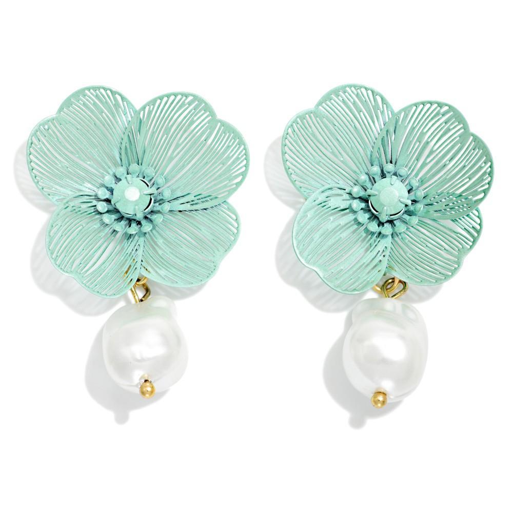 Mint Bloom Pearl Earrings