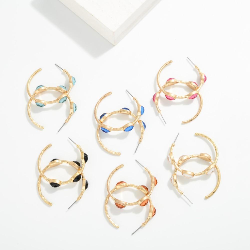Blue Stone Hoop Earrings