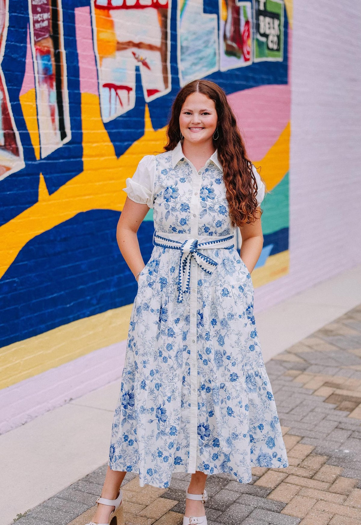 Blue Floral Midi Dress