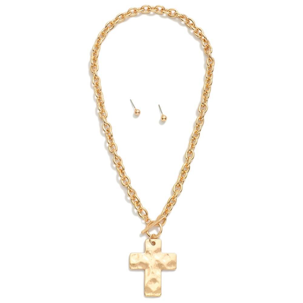 Gold Toggle Chain Cross Necklace