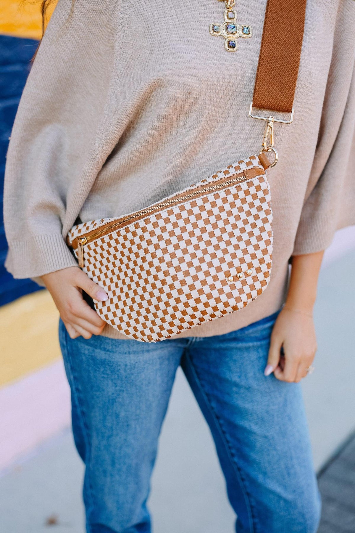 Westlyn Woven Bag - Checkered Brown