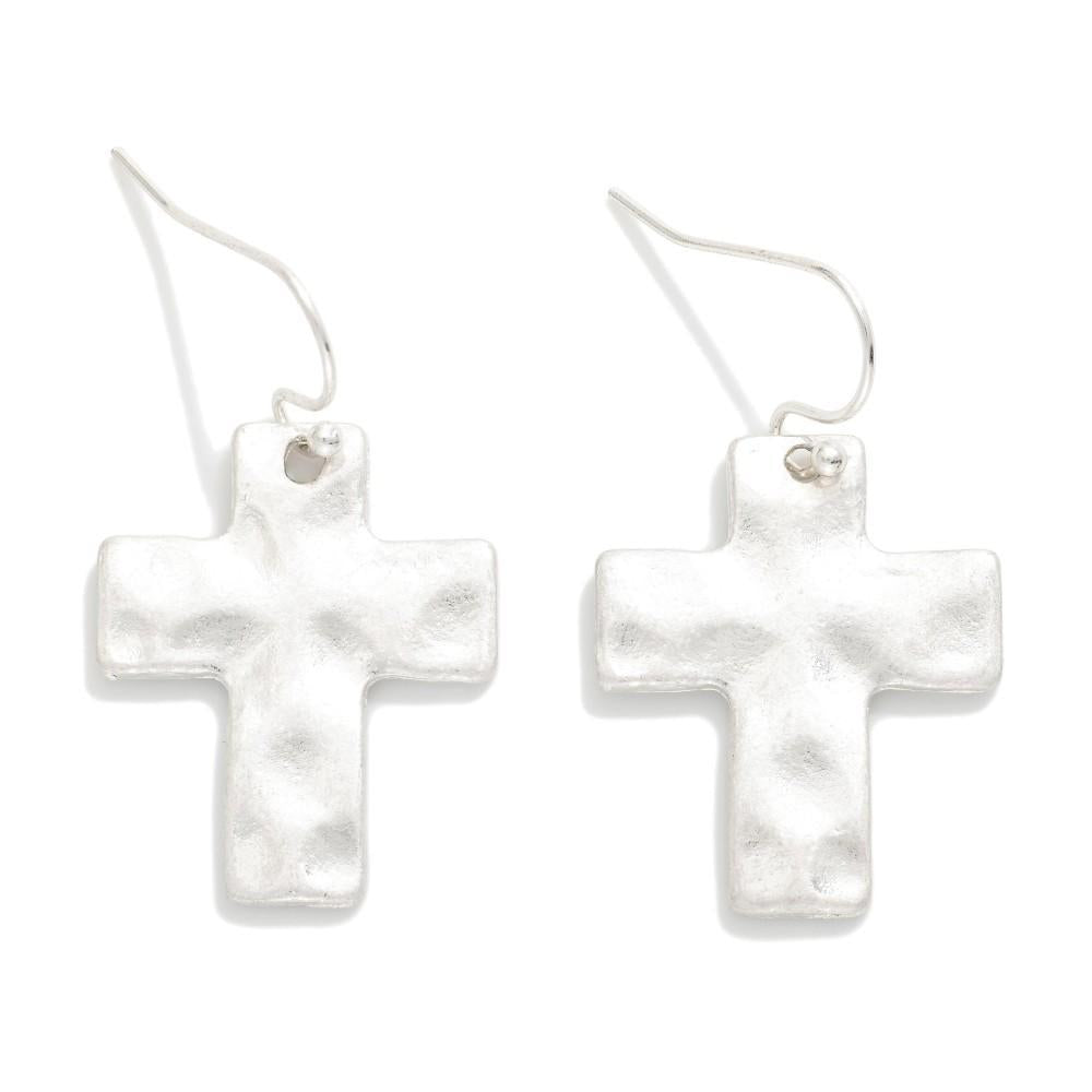 Silver Hammered Cross Earrings