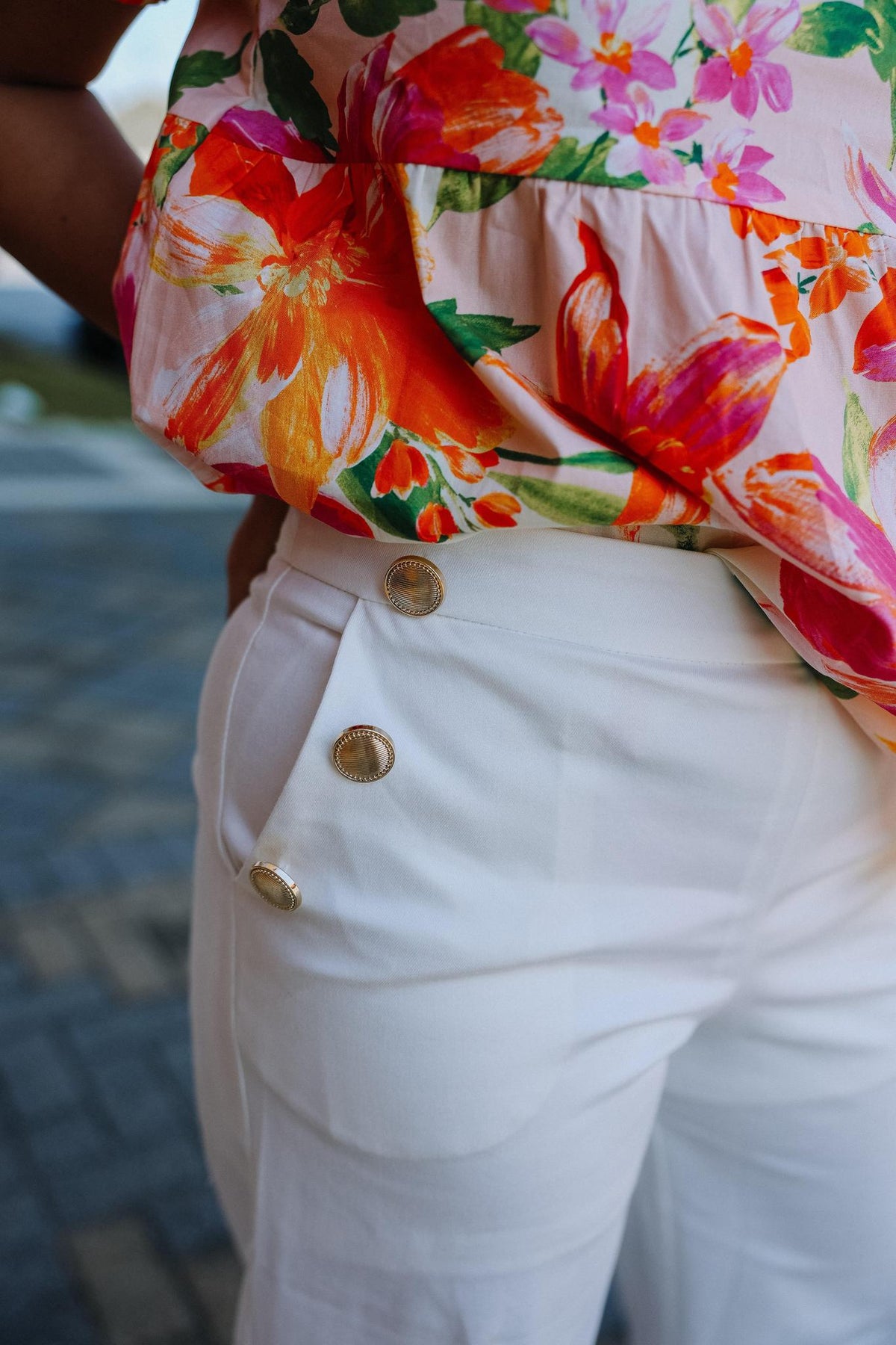 High Waisted Cropped Wide Leg Pants With Gold Buttons