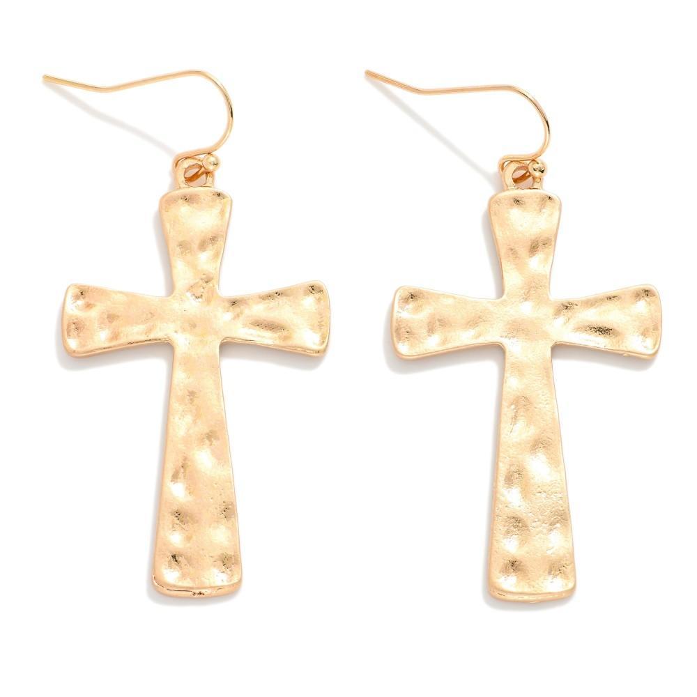 Matte Gold Hammered Cross Earrings