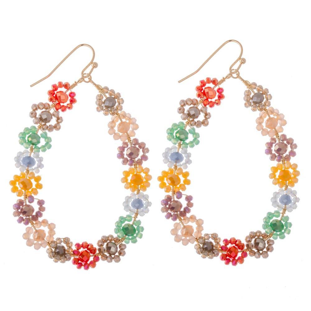 Beaded Flower Teardrop Earrings