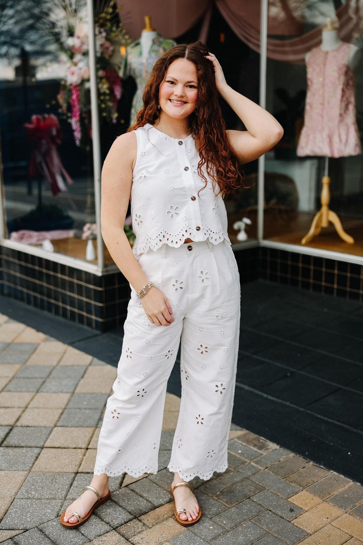 White Eyelet Two Piece Set