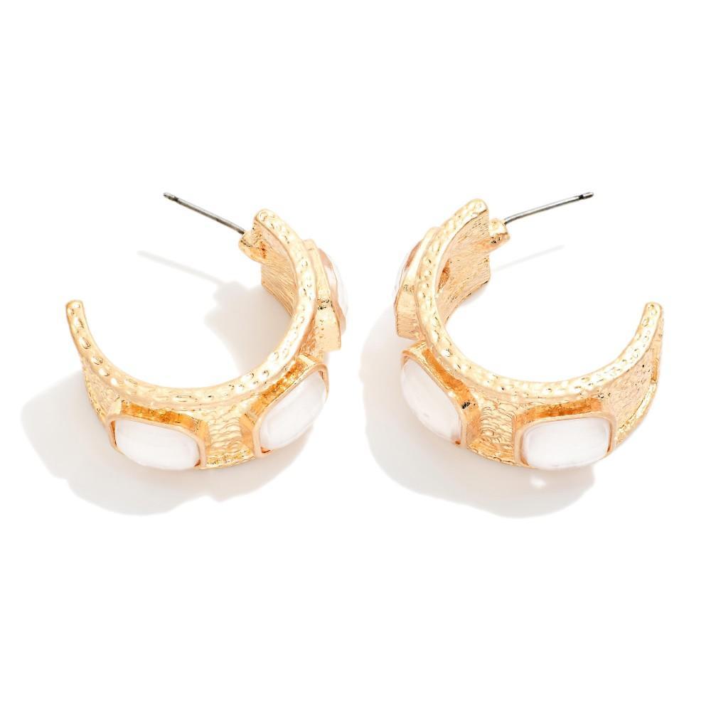White Stone Hoop Earrings