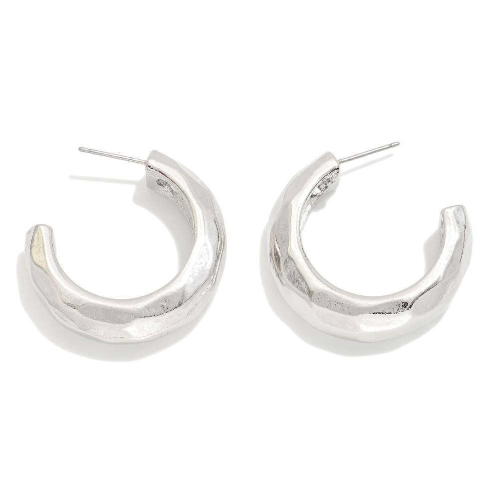 Silver Hammer Hoop Earrings