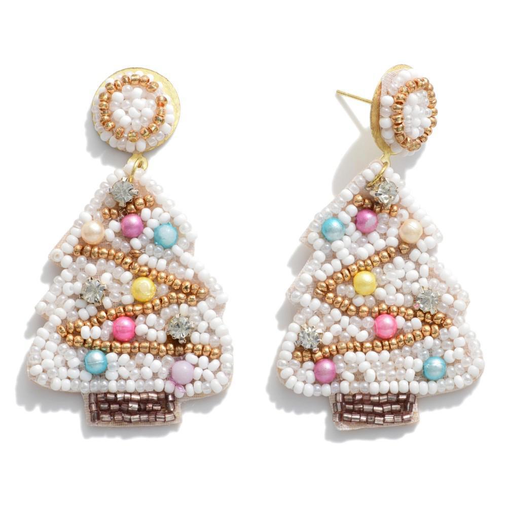 Oh Christmas Tree Beaded Earrings (White)