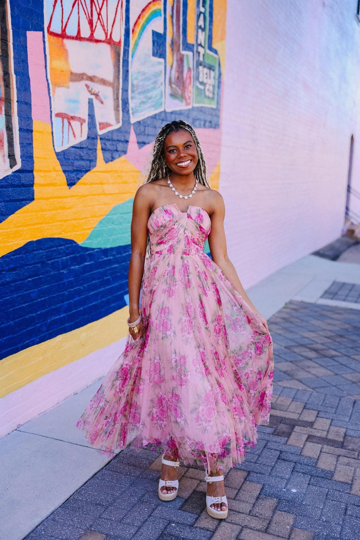 Blush Pink Floral Tulle Maxi Dress
