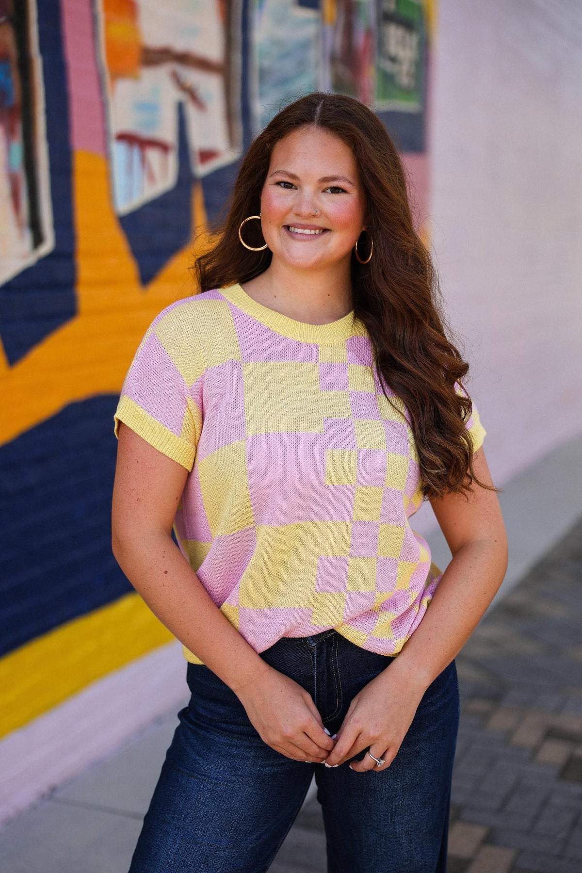 Yellow Checkered Sweater Top
