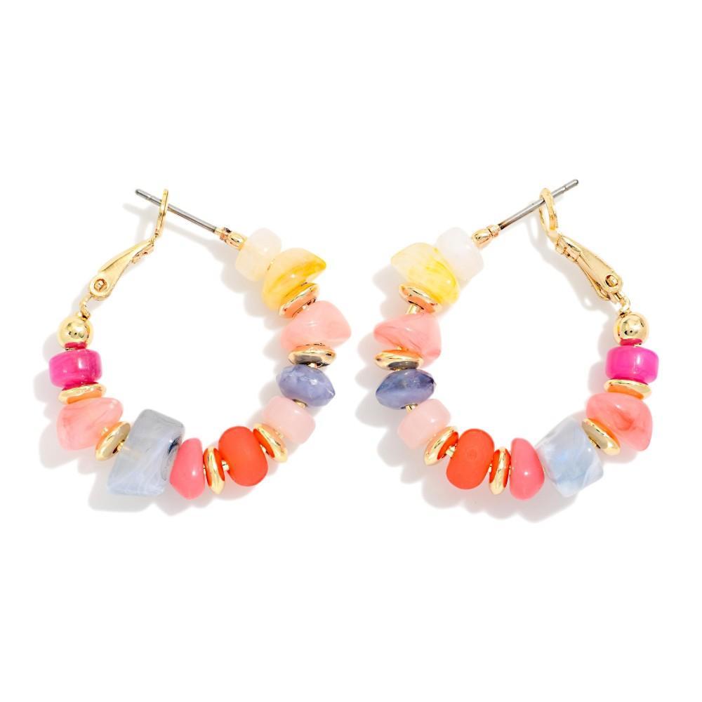 Beaded Stone Hoop Earrings