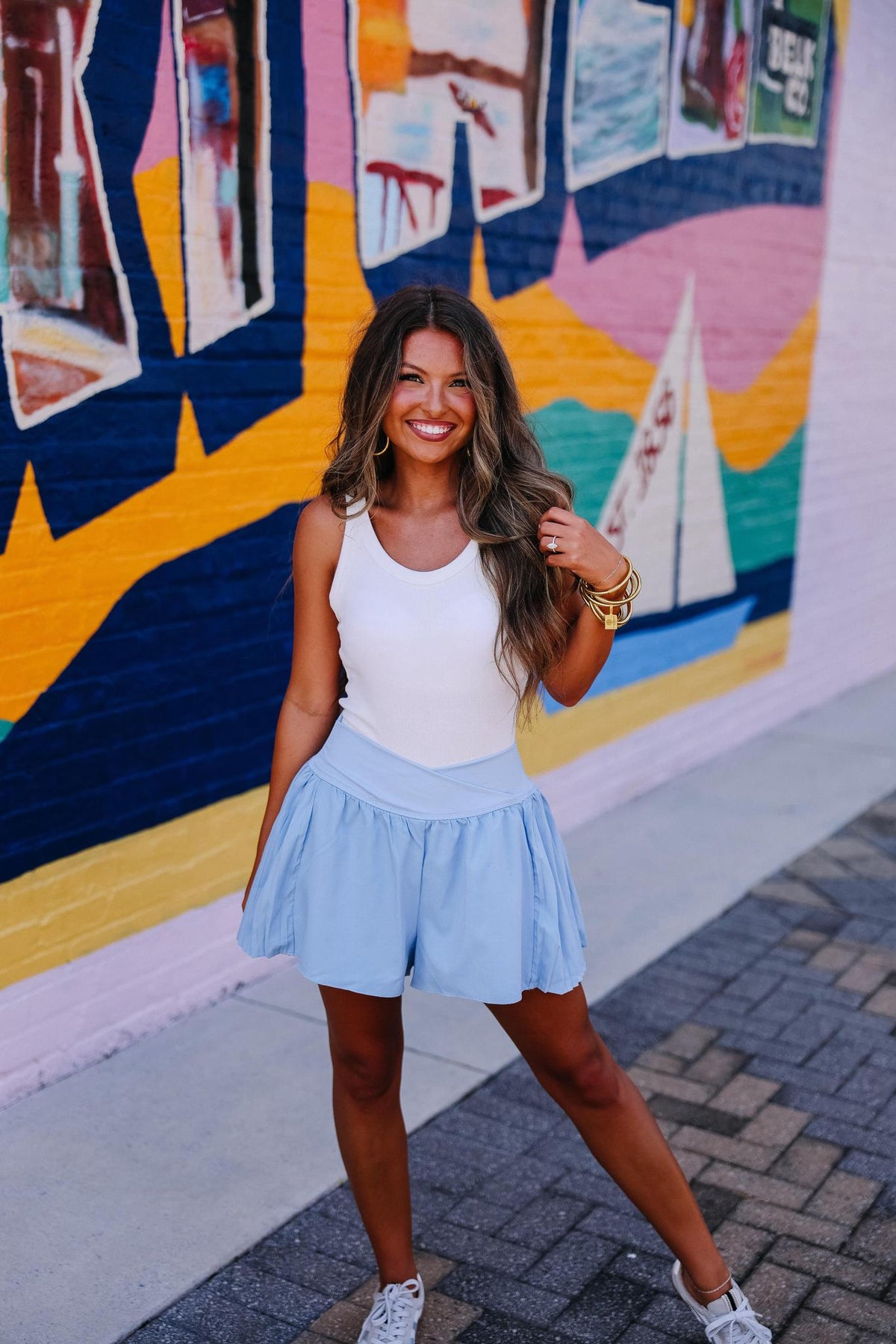 Sky Blue Pleated Shorts with Liner