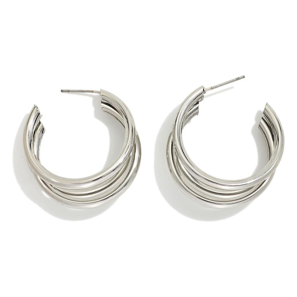 Triple Silver Hoop Earrings
