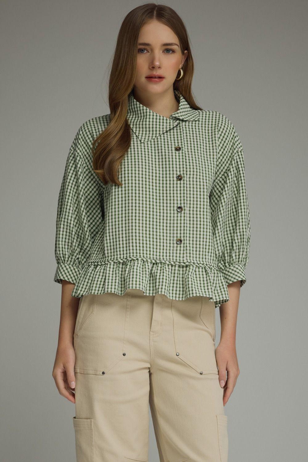 Forest Gingham Peplum Blouse