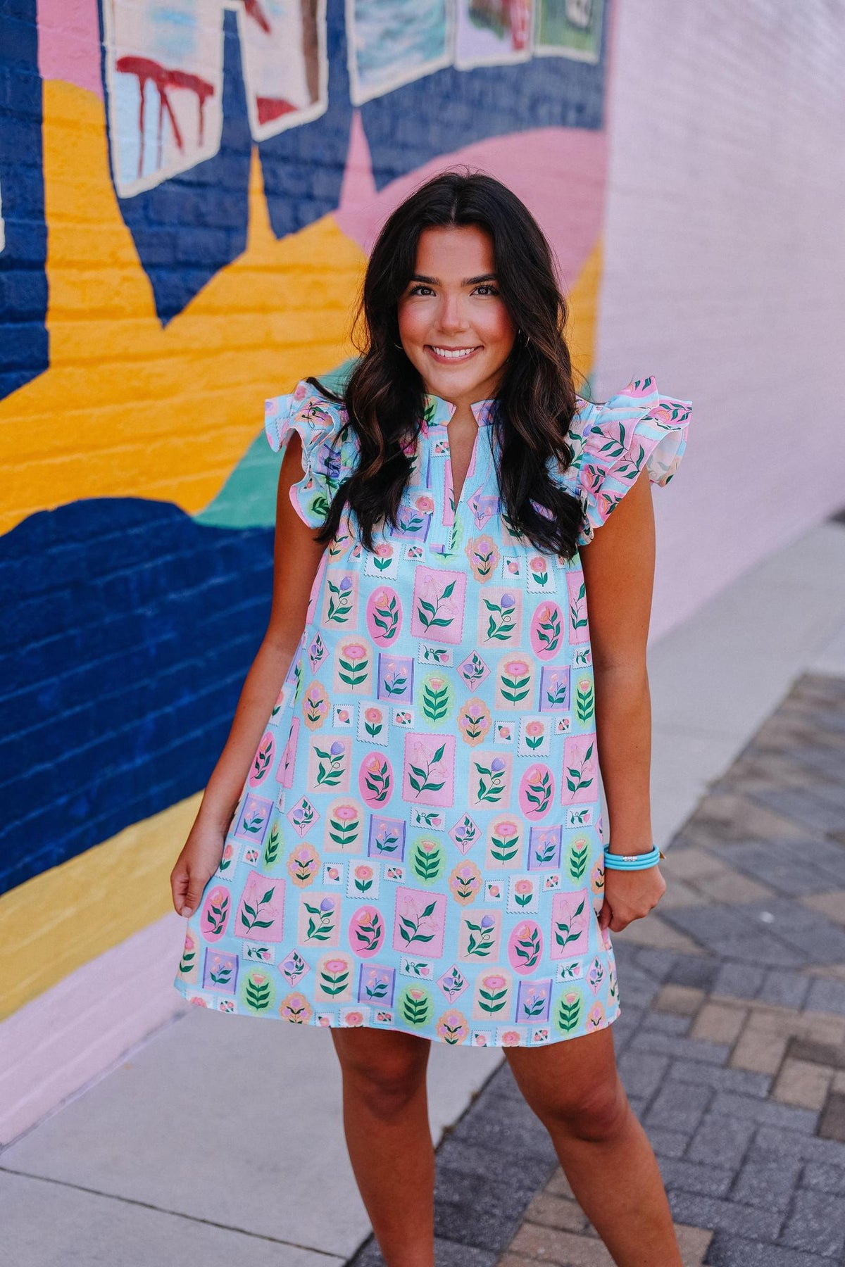 Blue Flower Stamp Dress