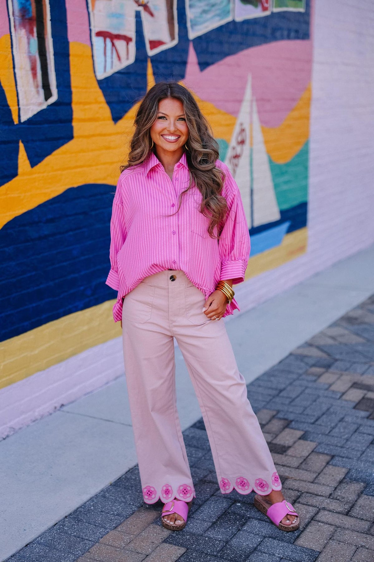 Pink Striped Ruffle Top