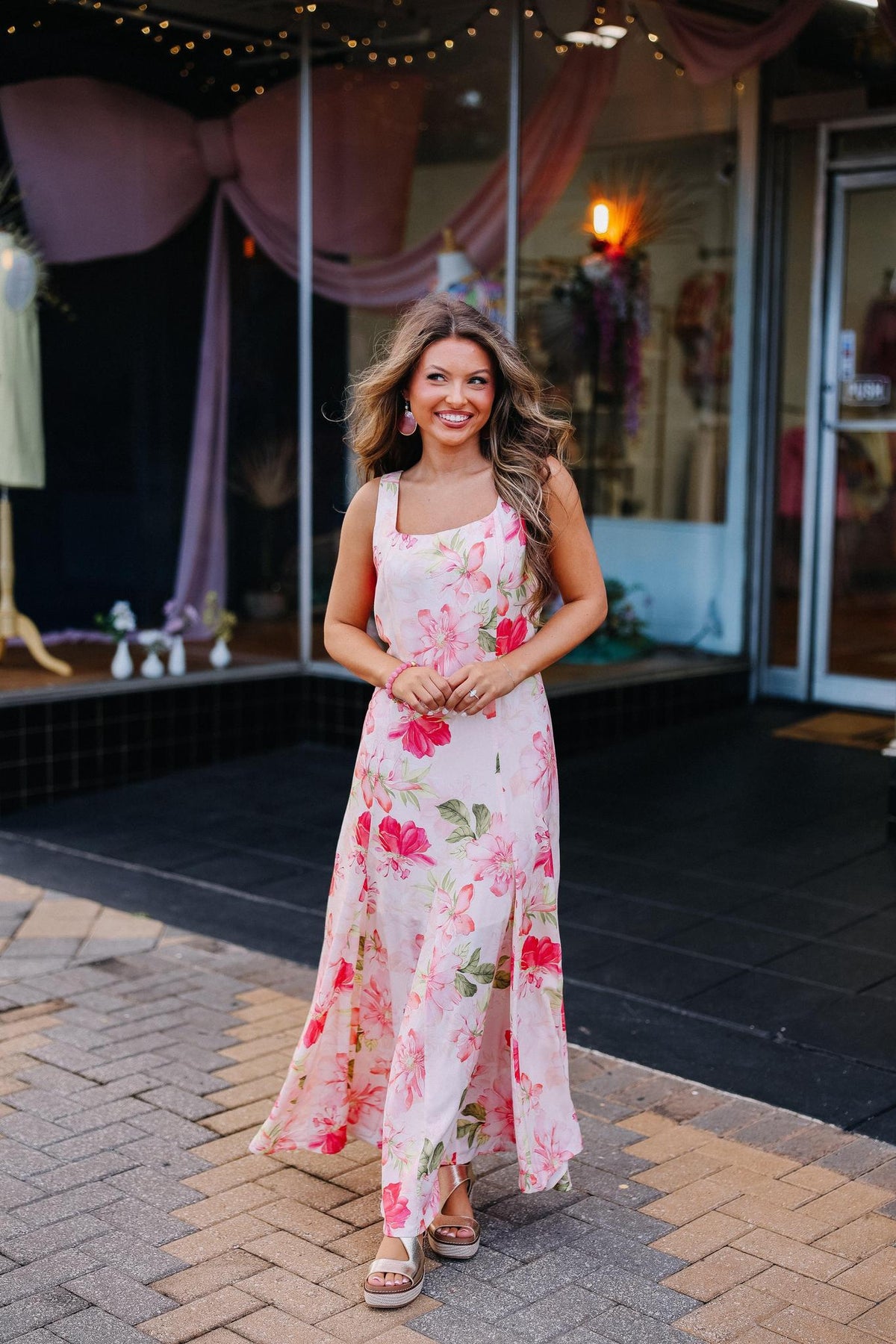 Cream Floral Maxi Dress