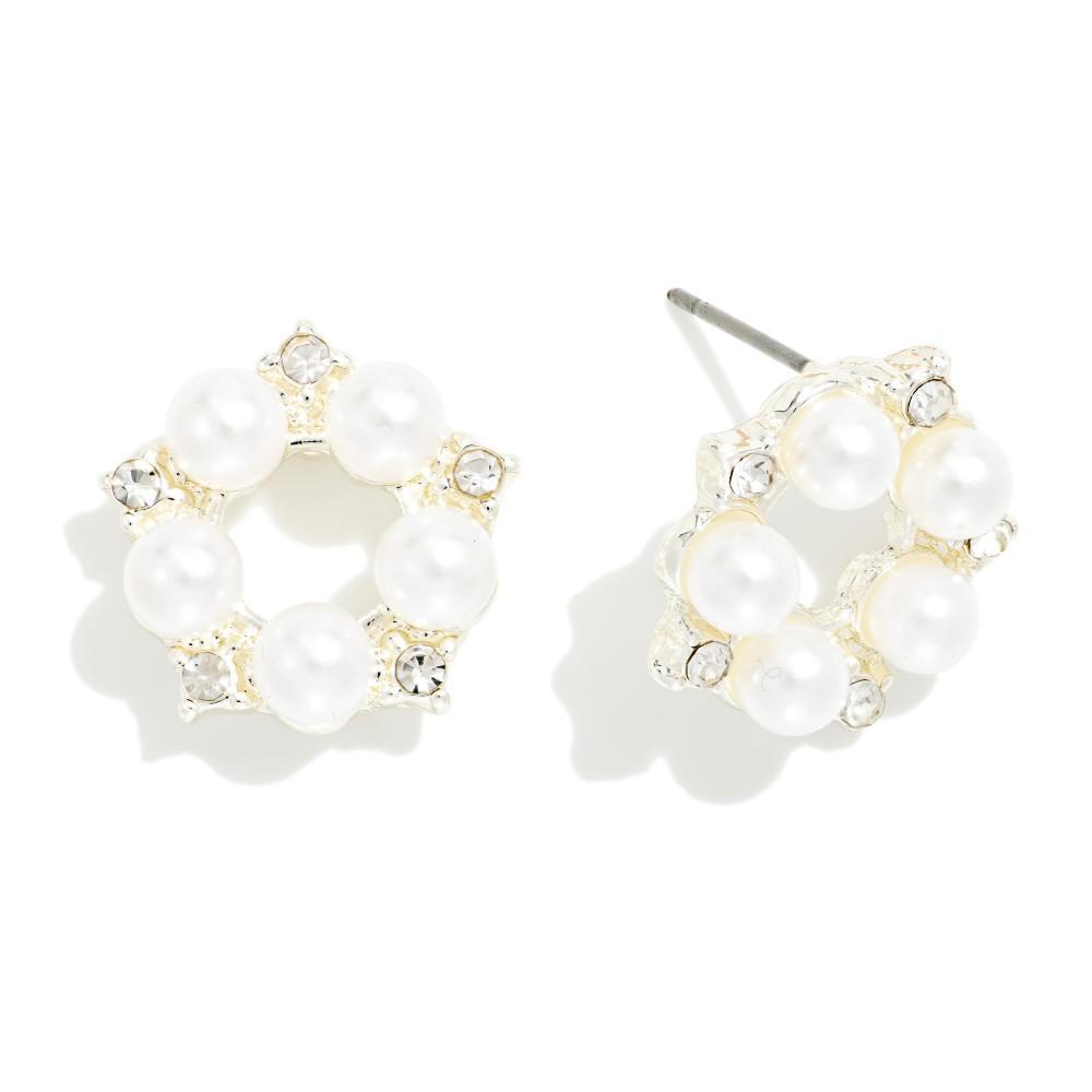 Sliver Pearl & Rhinestone Earrings