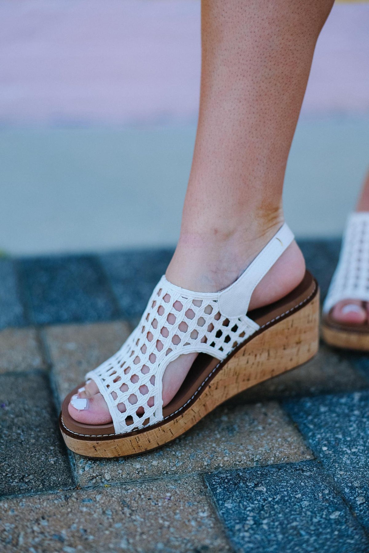 White Woven Wedge