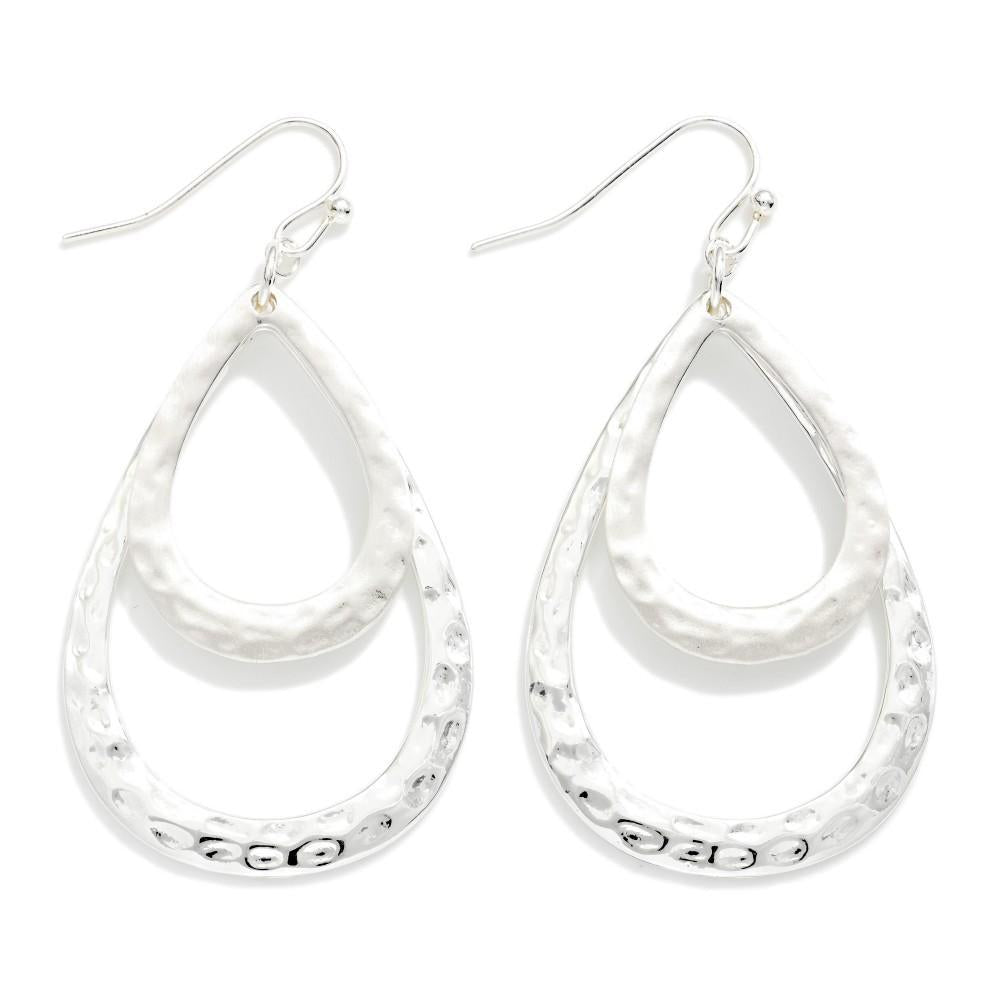 Silver Hammered Teardrop Earrings