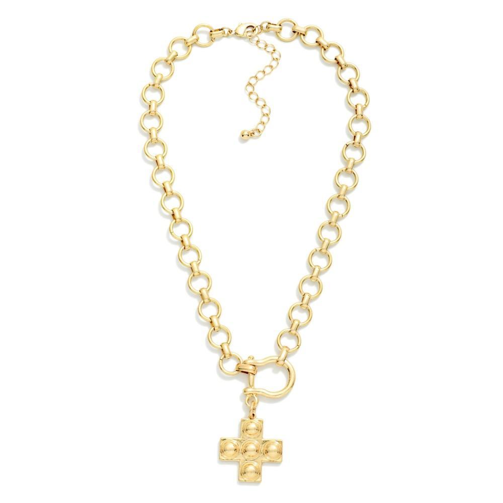 Chain Link Necklace With Horsebit & Studded Cross