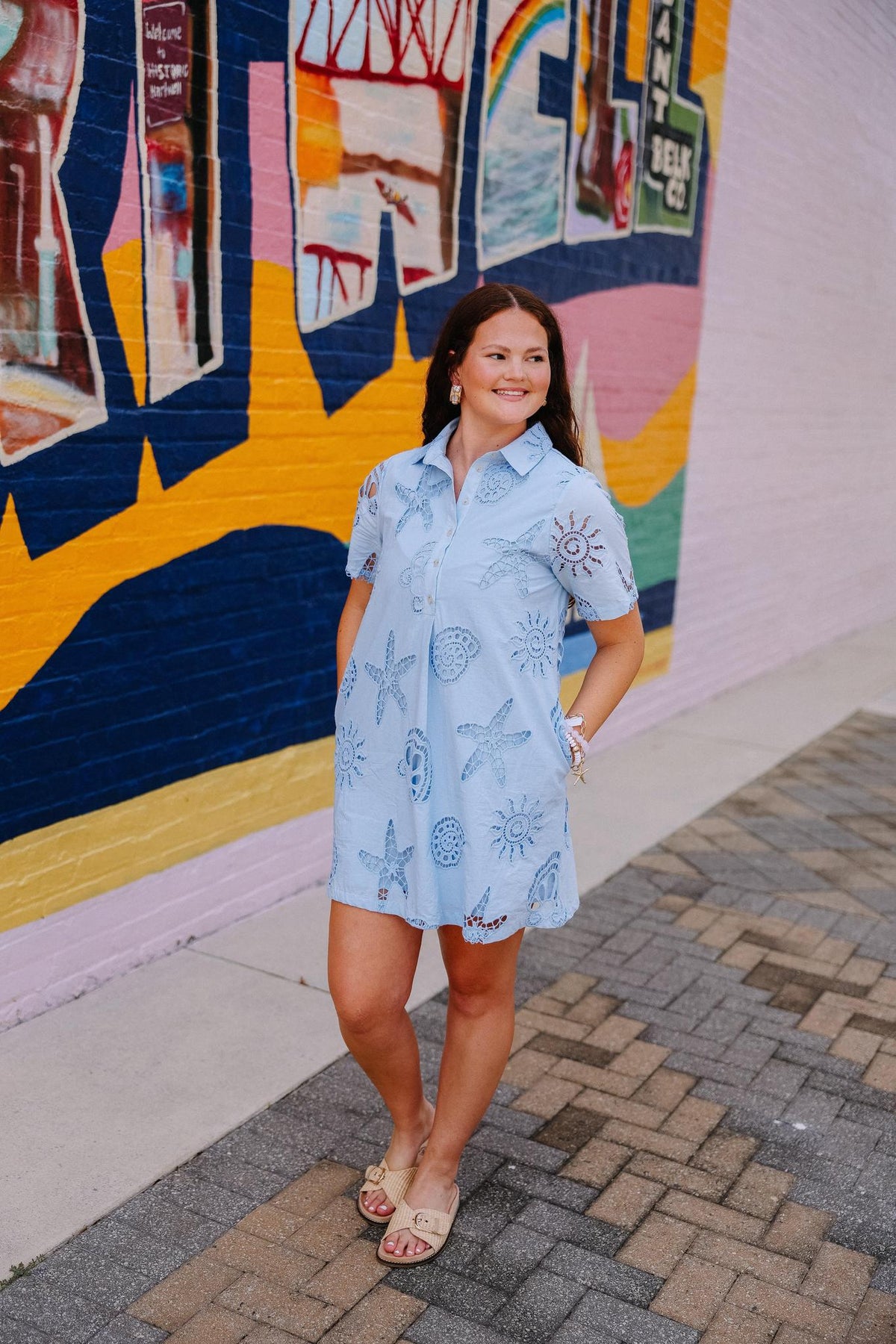 Blue Eyelet Summer Mini Dress