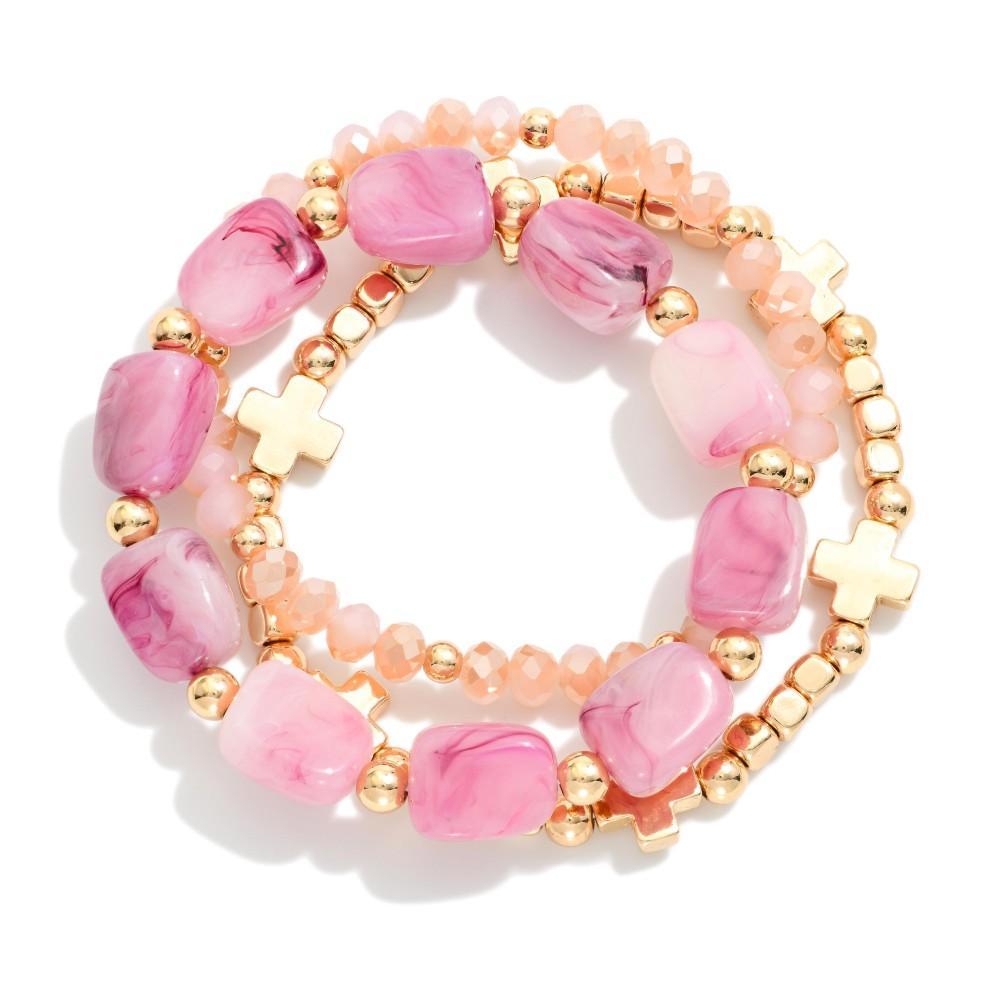 Purple Cross Accent Bracelet Set