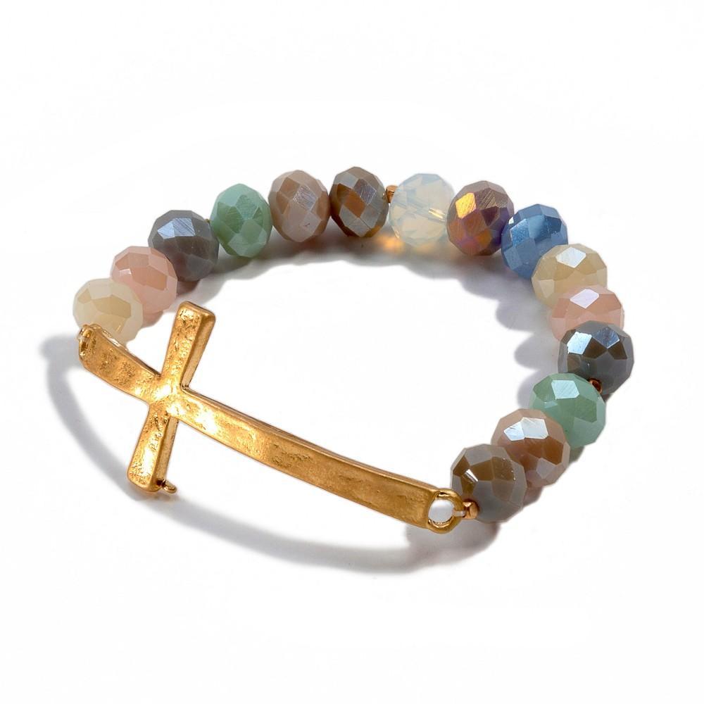 Pastel Beaded Cross Bracelet