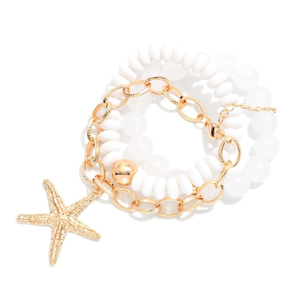 White Beaded Starfish Bracelet Set