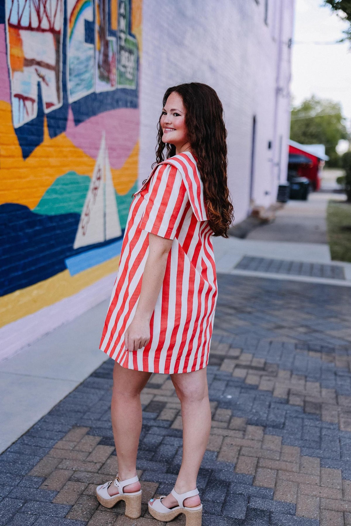 Bold Orange Stripe Collared Mini Dress