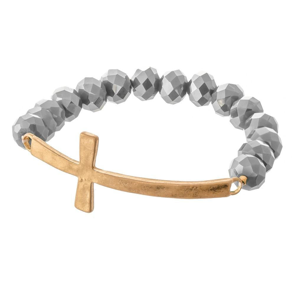 Gray Beaded Cross Bracelet