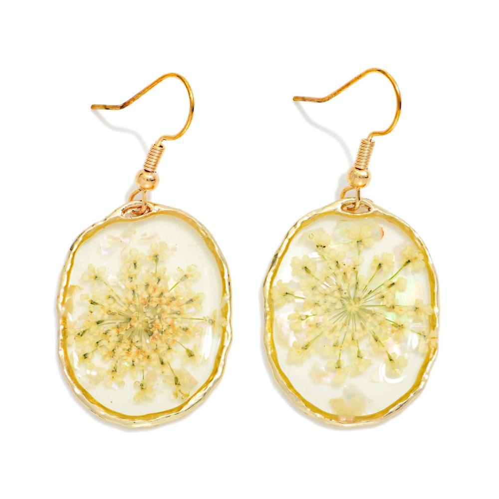 Oval Pressed Flower Earrings