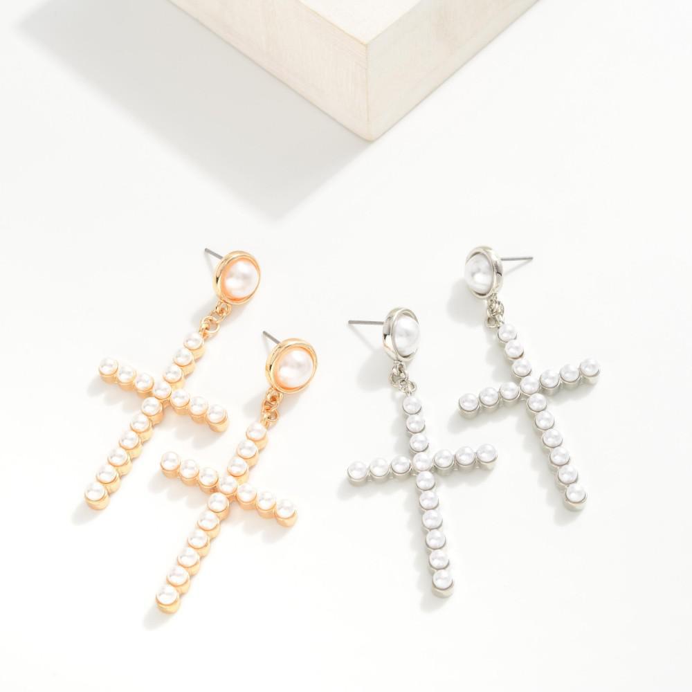 Pearly Cross Earrings