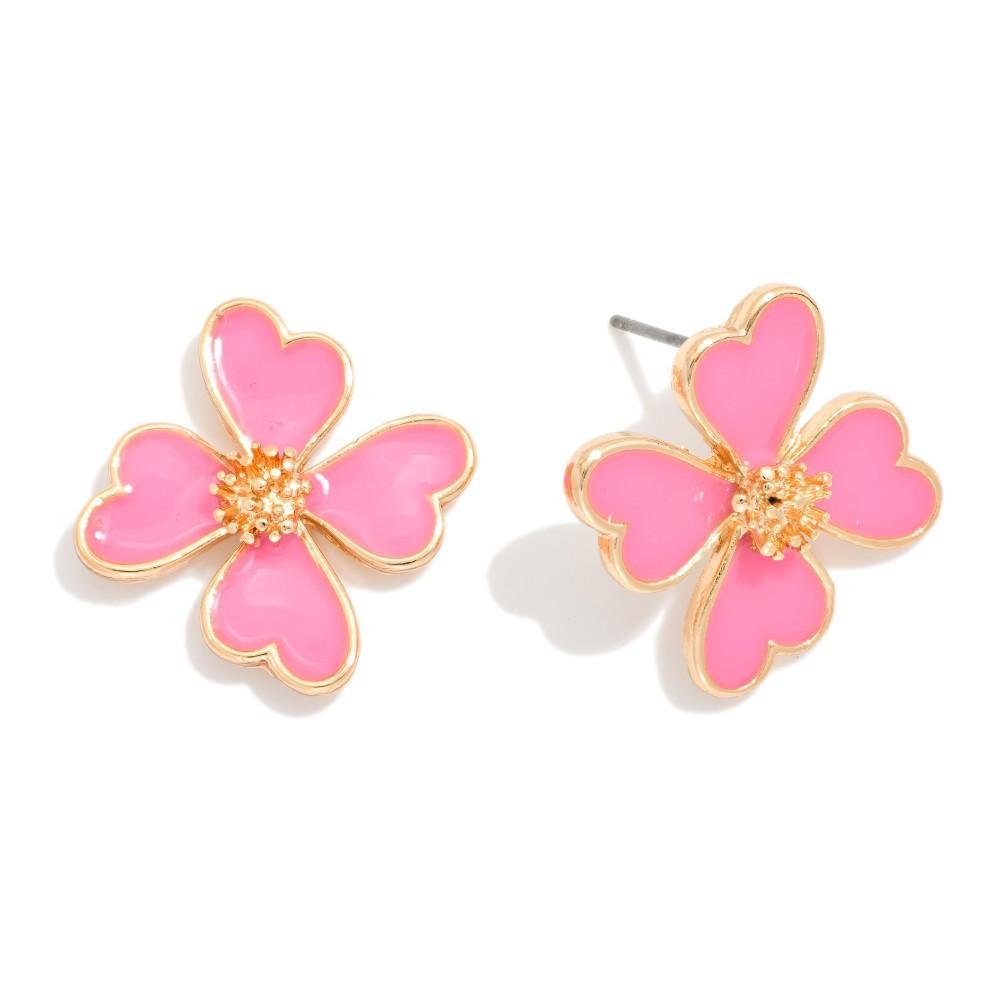 Pink Enamel Flower Earrings