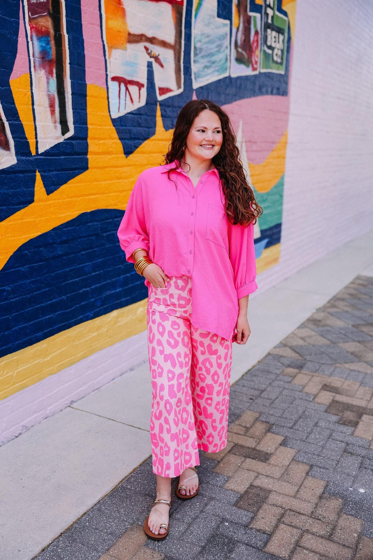 Leopard Printed Pink Cropped Wide Leg Pants