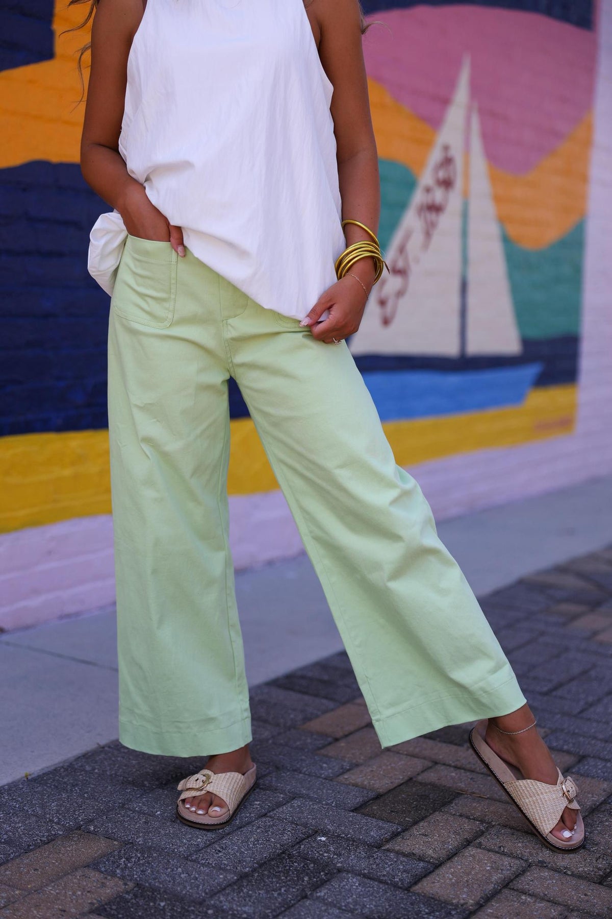 Lime Wide Leg Crop Pants