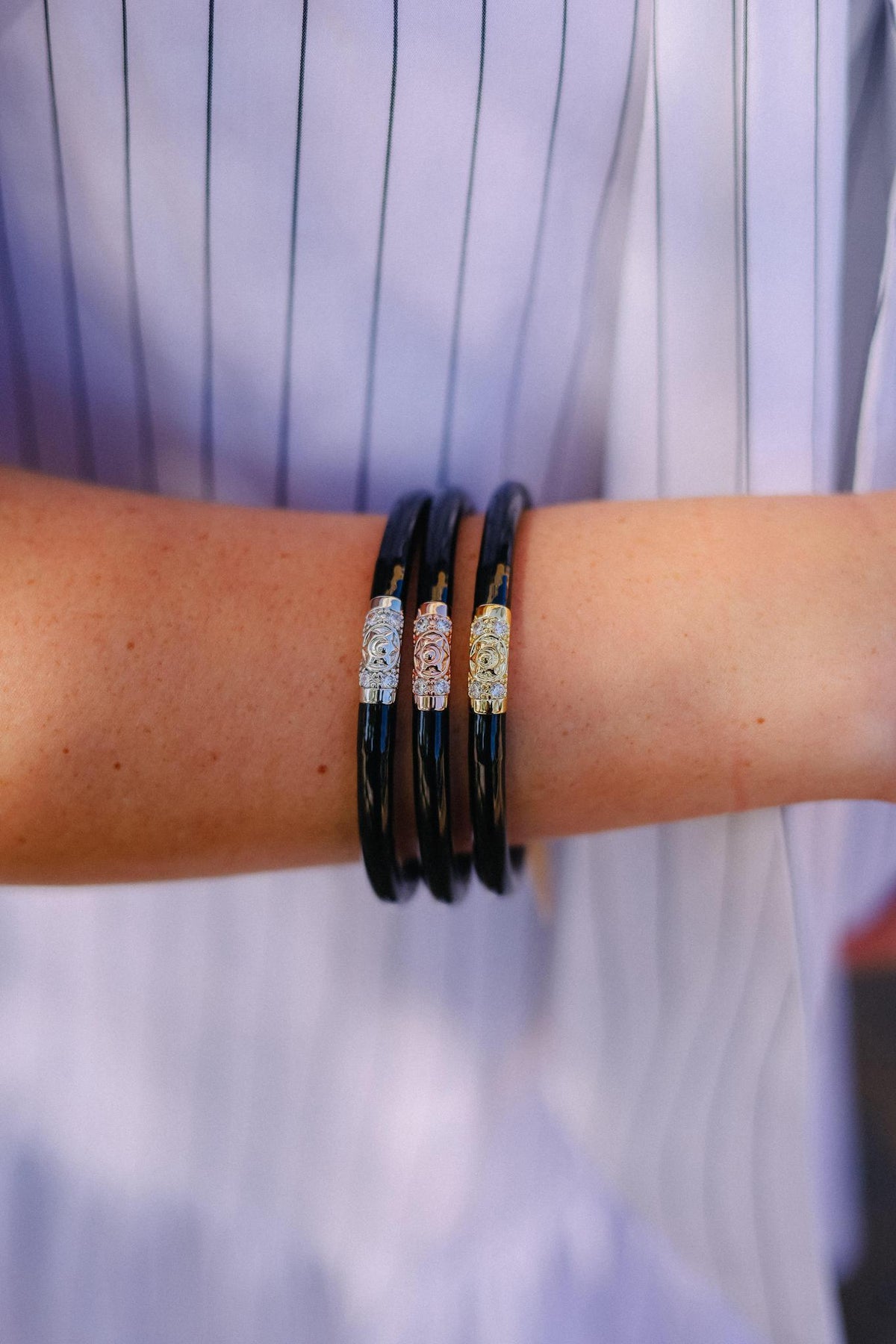 Black Three Kings All Weather Bangles (Set Of 3)