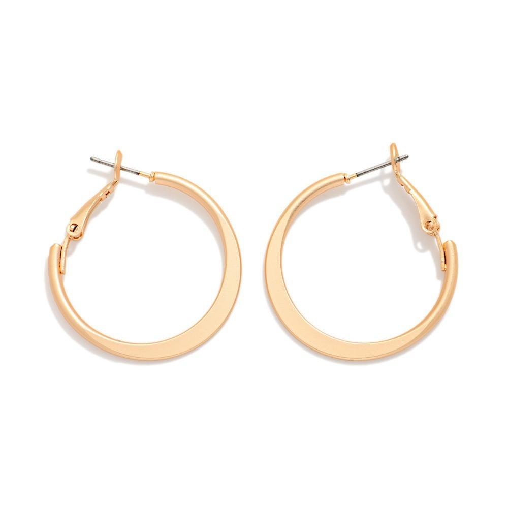 Gold Metal Tone Tapered Flat Hoop Earrings