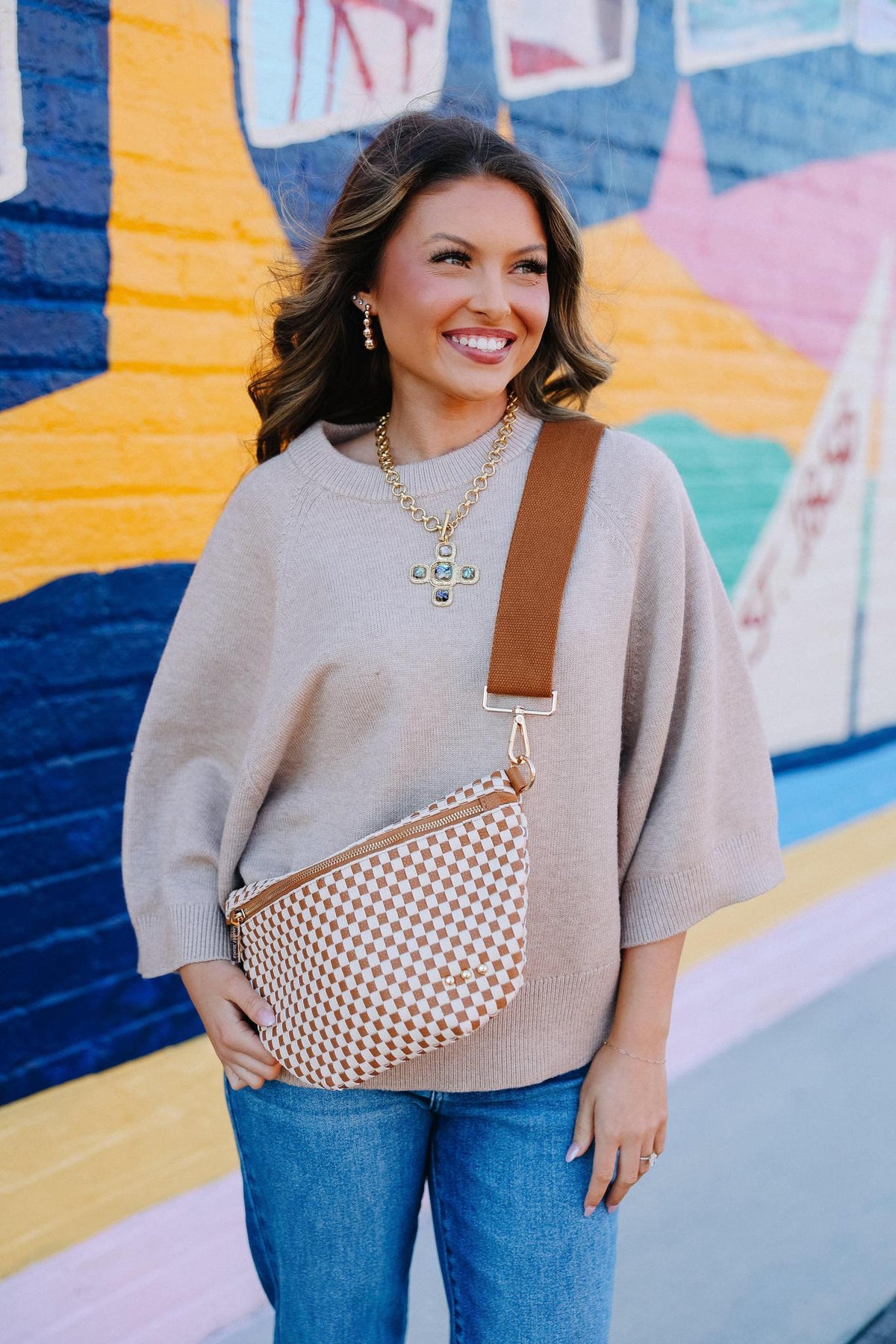 Westlyn Woven Bag - Checkered Brown