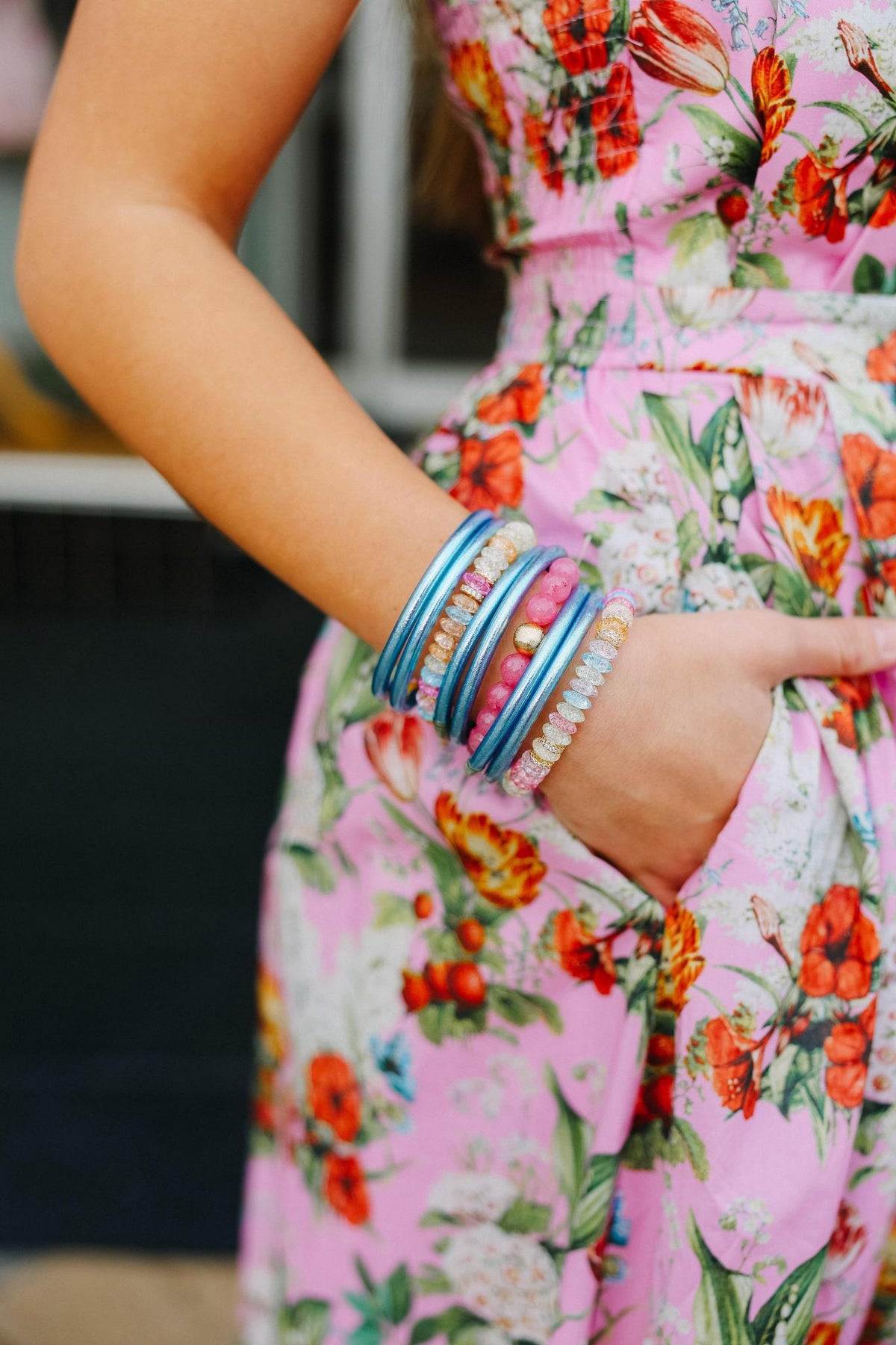 Pink Floral Spring Midi Dress