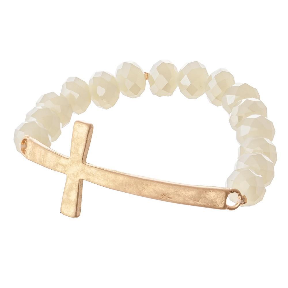 Ivory Beaded Cross Bracelet