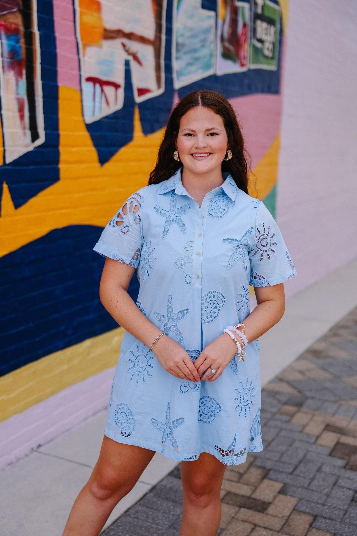 Blue Eyelet Summer Mini Dress