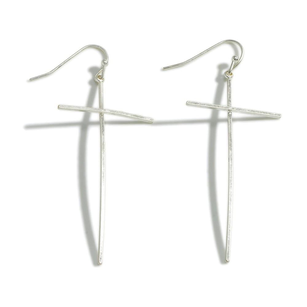 Sliver Curve Cross Earrings