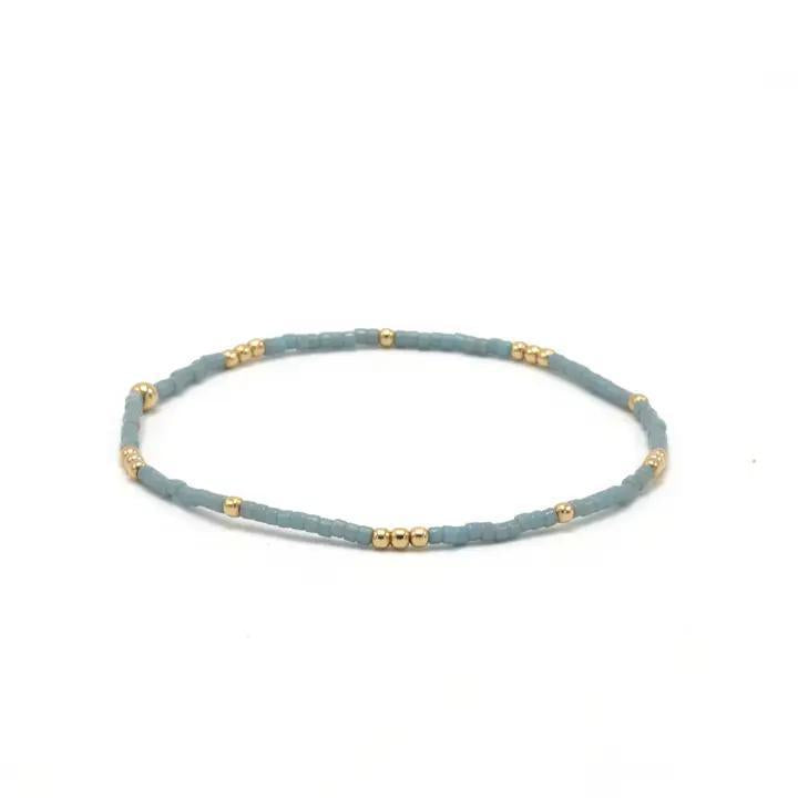 2mm Newport Pale Turquoise Blue + Gold Filled Waterproof Bracelet-7.0"